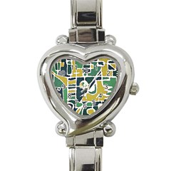 Colorful Tribal Abstract Pattern Heart Italian Charm Watch  by dflcprints