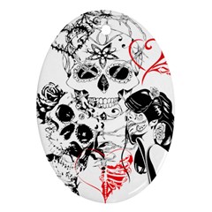 Skull Love Affair Oval Ornament by vividaudacity