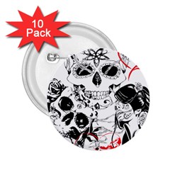 Skull Love Affair 2 25  Button (10 Pack)