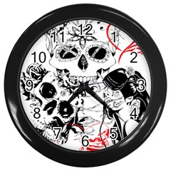 Skull Love Affair Wall Clock (black) by vividaudacity