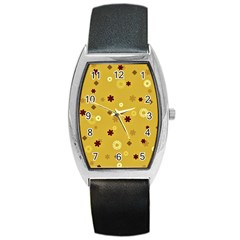 Abstract Geometric Shapes Design in Warm Tones Tonneau Leather Watch