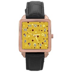 Abstract Geometric Shapes Design In Warm Tones Rose Gold Leather Watch  by dflcprints