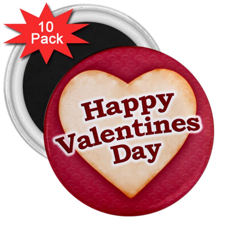 Heart Shaped Happy Valentine Day Text Design 3  Button Magnet (10 pack)