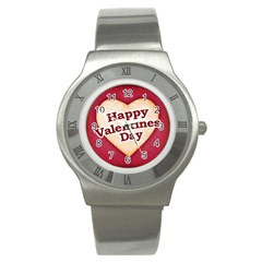 Heart Shaped Happy Valentine Day Text Design Stainless Steel Watch (slim) by dflcprints