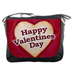 Heart Shaped Happy Valentine Day Text Design Messenger Bag by dflcprints