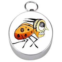 Funny Bug Running Hand Drawn Illustration Silver Compass by dflcprints