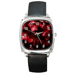 Red Flowers Bouquet In Black Background Photography Square Leather Watch by dflcprints