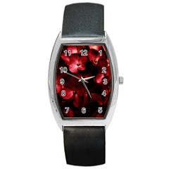 Red Flowers Bouquet In Black Background Photography Tonneau Leather Watch by dflcprints