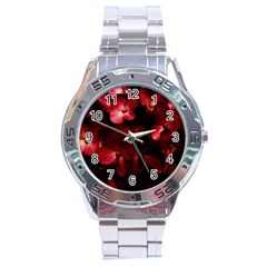 Red Flowers Bouquet In Black Background Photography Stainless Steel Watch by dflcprints