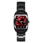 Red Flowers Bouquet in Black Background Photography Stainless Steel Barrel Watch Front