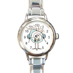 Cute Weird Caricature Illustration Round Italian Charm Watch by dflcprints