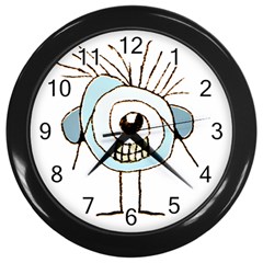 Cute Weird Caricature Illustration Wall Clock (black) by dflcprints