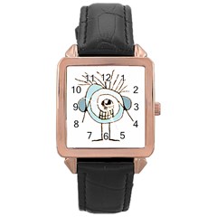 Cute Weird Caricature Illustration Rose Gold Leather Watch  by dflcprints