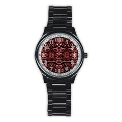 Tribal Ornate Geometric Pattern Sport Metal Watch (black) by dflcprints