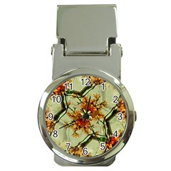 Floral Motif Print Pattern Collage Money Clip With Watch by dflcprints