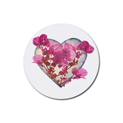 Heart Shaped With Flowers Digital Collage Drink Coasters 4 Pack (round) by dflcprints