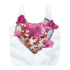 Heart Shaped With Flowers Digital Collage Reusable Bag (l) by dflcprints