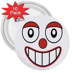 Happy Clown Cartoon Drawing 3  Button (10 Pack)