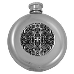 Black And White Tribal Geometric Pattern Print Hip Flask (round) by dflcprints