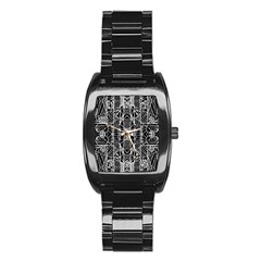 Black And White Tribal Geometric Pattern Print Stainless Steel Barrel Watch by dflcprints