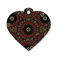 Digital Abstract Geometric Pattern In Warm Colors Dog Tag Heart (one Sided)  by dflcprints