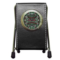 Tribal Ornament Pattern In Red And Green Colors Stationery Holder Clock by dflcprints