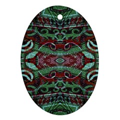 Tribal Ornament Pattern In Red And Green Colors Oval Ornament (two Sides) by dflcprints