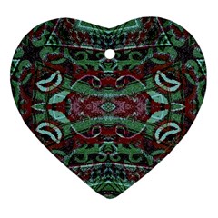 Tribal Ornament Pattern In Red And Green Colors Heart Ornament (two Sides) by dflcprints