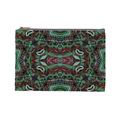 Tribal Ornament Pattern In Red And Green Colors Cosmetic Bag (large) by dflcprints