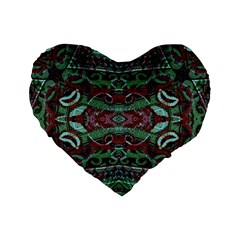 Tribal Ornament Pattern In Red And Green Colors 16  Premium Heart Shape Cushion  by dflcprints