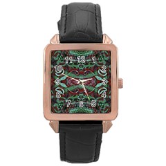 Tribal Ornament Pattern In Red And Green Colors Rose Gold Leather Watch  by dflcprints