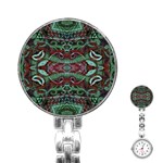 Tribal Ornament Pattern in Red and Green Colors Stainless Steel Nurses Watch Front