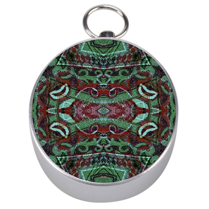 Tribal Ornament Pattern in Red and Green Colors Silver Compass