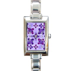 Deluxe Ornate Pattern Design In Blue And Fuchsia Colors Rectangular Italian Charm Watch by dflcprints