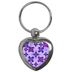 Deluxe Ornate Pattern Design In Blue And Fuchsia Colors Key Chain (heart) by dflcprints