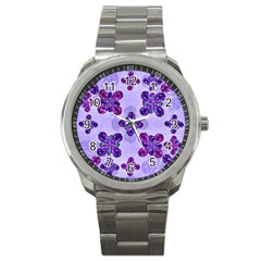 Deluxe Ornate Pattern Design In Blue And Fuchsia Colors Sport Metal Watch by dflcprints