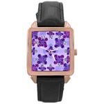 Deluxe Ornate Pattern Design in Blue and Fuchsia Colors Rose Gold Leather Watch  Front