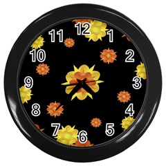 Floral Print Modern Style Pattern  Wall Clock (black) by dflcprints