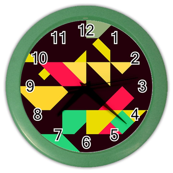 Shapes in retro colors 2 Color Wall Clock