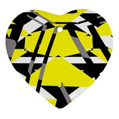 Yellow, Black And White Pieces Abstract Design Ornament (heart) by LalyLauraFLM