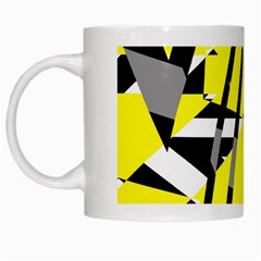 Yellow, Black And White Pieces Abstract Design White Mug by LalyLauraFLM