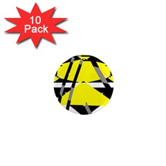 Yellow, Black And White Pieces Abstract Design 1  Mini Magnet (10 Pack) 