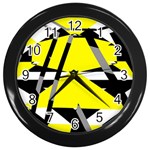 Yellow, black and white pieces abstract design Wall Clock (Black) Front