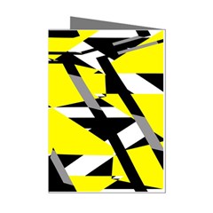 Yellow, Black And White Pieces Abstract Design Mini Greeting Cards (pkg Of 8) by LalyLauraFLM