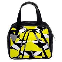 Yellow, Black And White Pieces Abstract Design Classic Handbag (two Sides) by LalyLauraFLM