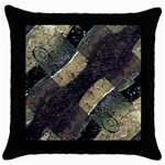 Geometric Abstract Grunge Prints in Cold Tones Black Throw Pillow Case Front