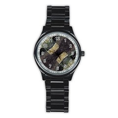 Geometric Abstract Grunge Prints In Cold Tones Sport Metal Watch (black) by dflcprints