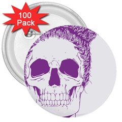 Purple Skull Bun Up 3  Button (100 Pack)