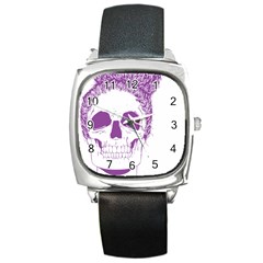 Purple Skull Bun Up Square Leather Watch by vividaudacity