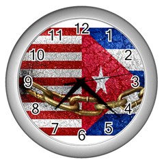 United States and Cuba Flags United Design Wall Clock (Silver)